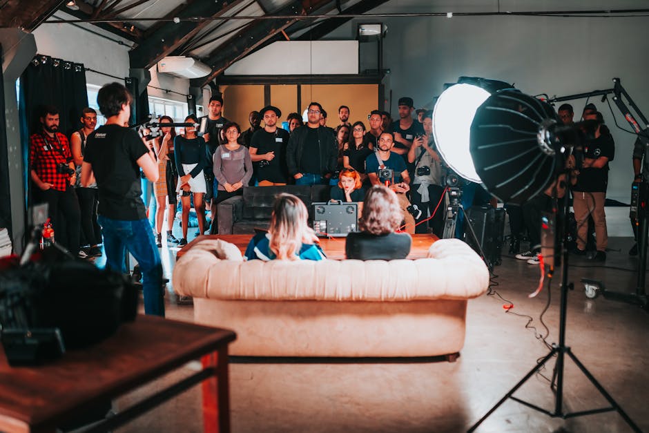 Professional landscaping setup with modern equipment and lighting